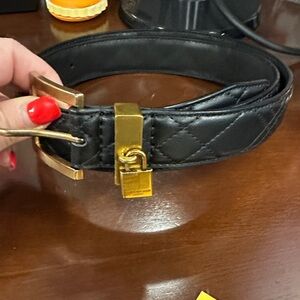 Kurt Geiger Black Quilted Belt with Gold Lock Buckle